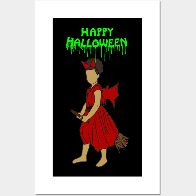 Happy halloween witch on broom green Wall Art by DigillusionStudio